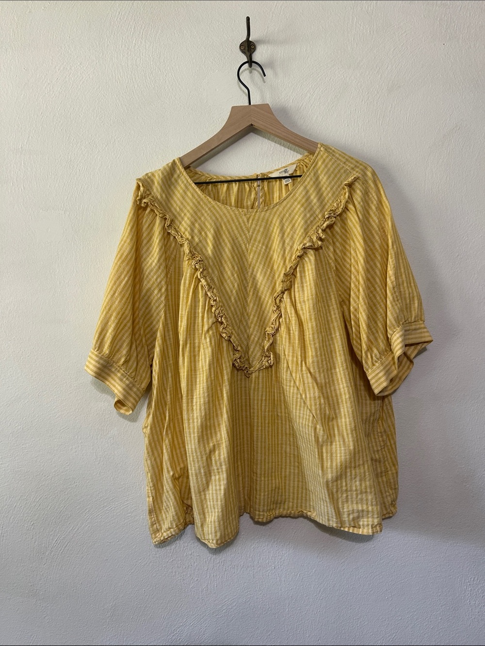 Yellow Ruffle V-Neck Women's Top